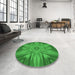 Round Patterned Green Rug in a Office, pat163grn