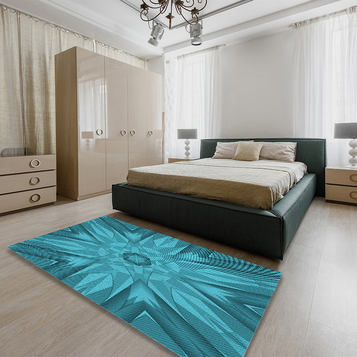 Patterned Dark Cyan Green Rug in a Bedroom, pat163lblu