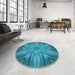 Round Patterned Dark Cyan Green Rug in a Office, pat163lblu