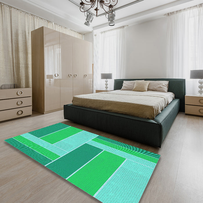 Round Machine Washable Transitional Spring Green Rug in a Office, wshpat1630lblu