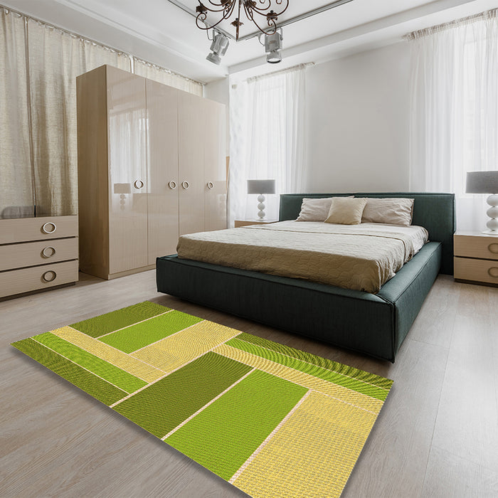 Round Machine Washable Transitional Dark Yellow Green Rug in a Office, wshpat1630org