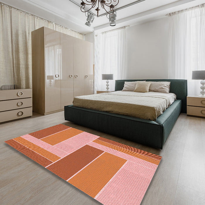 Round Machine Washable Transitional Orange Red Orange Rug in a Office, wshpat1630rd