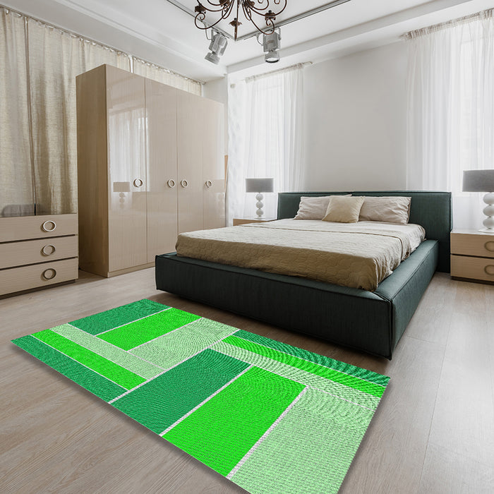 Patterned Neon Green Abstract Machine Washable Rug in a Bedroom, wshpat1630