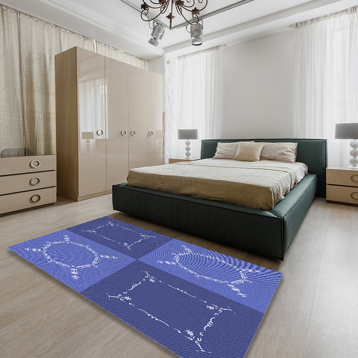 Round Machine Washable Transitional Light Slate Blue Rug in a Office, wshpat1631blu