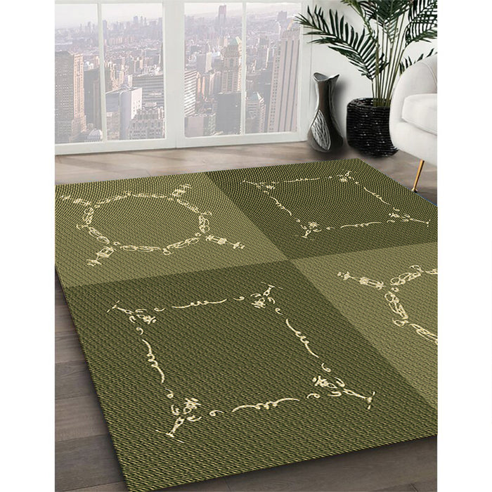 Machine Washable Transitional Army Green Rug in a Family Room, wshpat1631brn