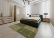 Round Machine Washable Transitional Army Green Rug in a Office, wshpat1631brn