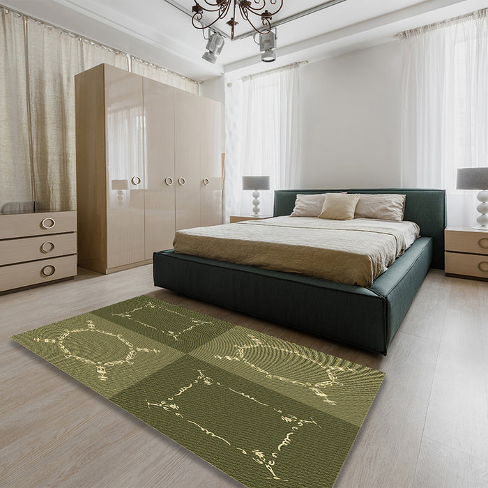 Round Machine Washable Transitional Army Green Rug in a Office, wshpat1631brn