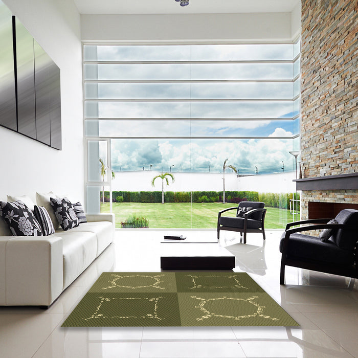 Machine Washable Transitional Army Green Rug in a Kitchen, wshpat1631brn