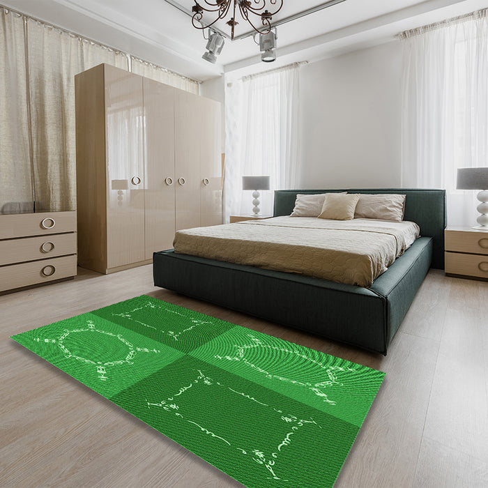 Round Machine Washable Transitional Green Rug in a Office, wshpat1631grn