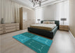 Round Machine Washable Transitional Dark Turquoise Green Rug in a Office, wshpat1631lblu