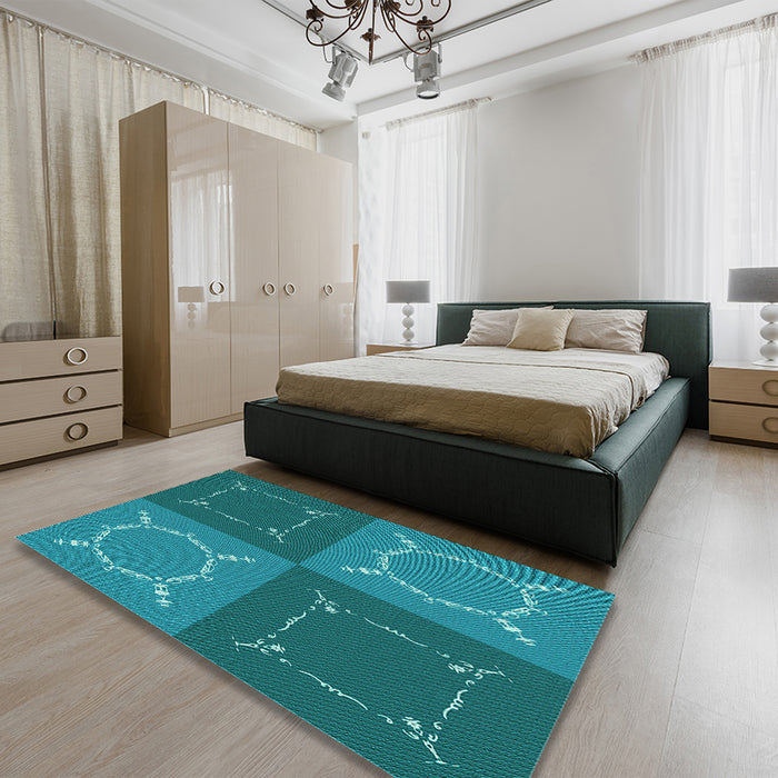 Round Machine Washable Transitional Dark Turquoise Green Rug in a Office, wshpat1631lblu