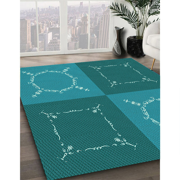 Machine Washable Transitional Dark Turquoise Green Rug in a Family Room, wshpat1631lblu