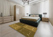 Round Machine Washable Transitional Dark Bronze Brown Rug in a Office, wshpat1631org