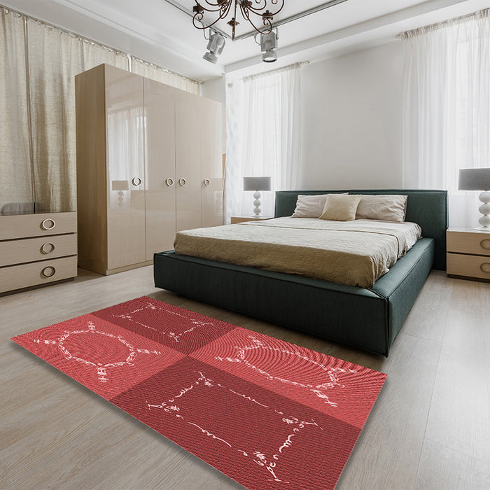 Round Machine Washable Transitional Red Rug in a Office, wshpat1631rd