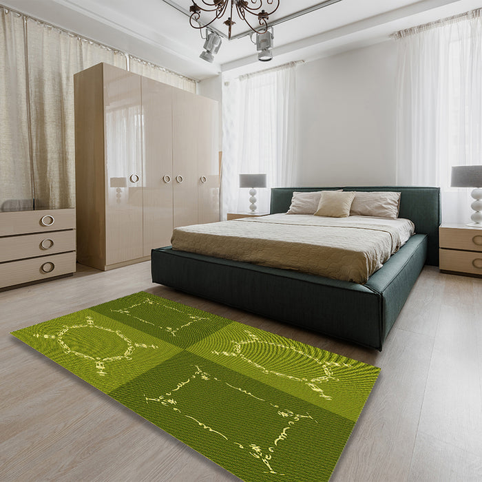 Round Machine Washable Transitional Pistachio Green Rug in a Office, wshpat1631yw