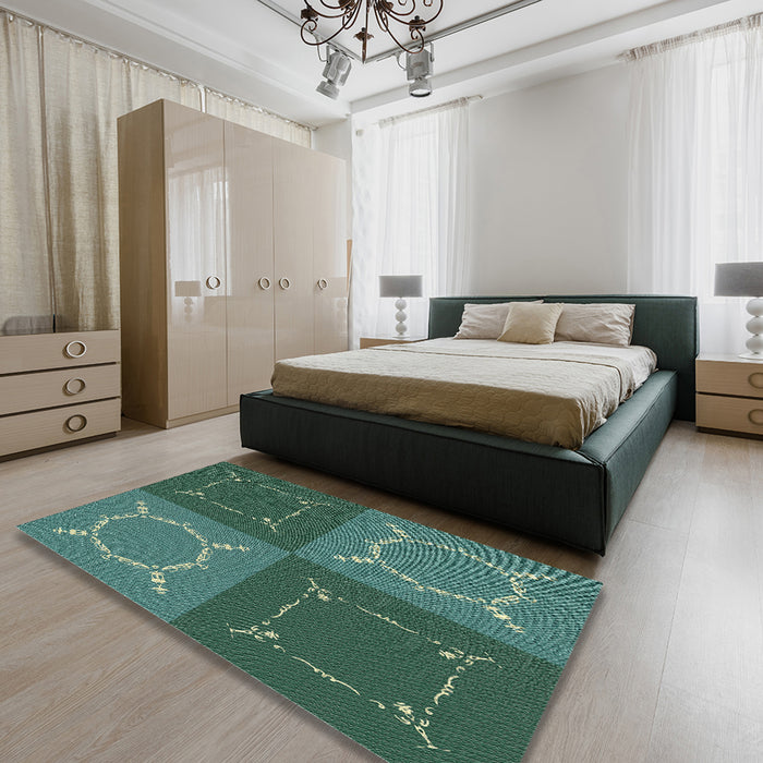 Patterned Mint Green Abstract Machine Washable Rug in a Bedroom, wshpat1631