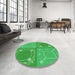 Round Patterned Neon Green Rug in a Office, pat1632grn