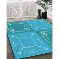 Patterned Dark Turquoise Green Rug, pat1632lblu