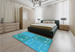 Patterned Dark Turquoise Green Rug in a Bedroom, pat1632lblu