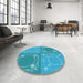 Round Patterned Dark Turquoise Green Rug in a Office, pat1632lblu