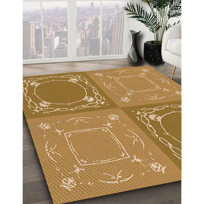 Patterned Yellow Rug in Family Room, pat1632org