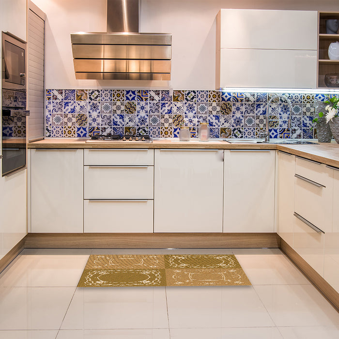 Patterned Yellow Rug in a Kitchen, pat1632org