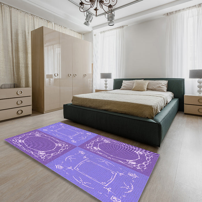 Patterned Purple Mimosa Purple Rug in a Bedroom, pat1632pur