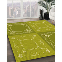 Patterned Dark Yellow Green Rug, pat1632yw