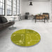 Round Patterned Dark Yellow Green Rug in a Office, pat1632yw