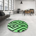 Round Patterned Deep Emerald Green Rug in a Office, pat1634grn