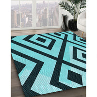 Patterned Medium Teal Green Rug, pat1634lblu