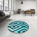 Round Patterned Medium Teal Green Rug in a Office, pat1634lblu