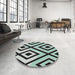 Round Machine Washable Transitional Magic Mint Green Rug in a Office, wshpat1634