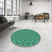 Round Patterned Teal Green Novelty Rug in a Office, pat1635