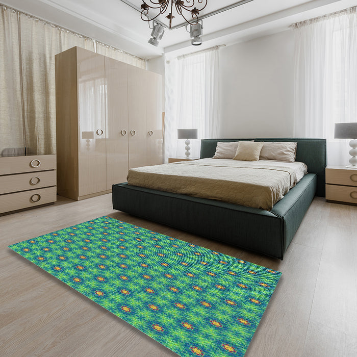 Machine Washable Transitional Teal Green Rug in a Bedroom, wshpat1635