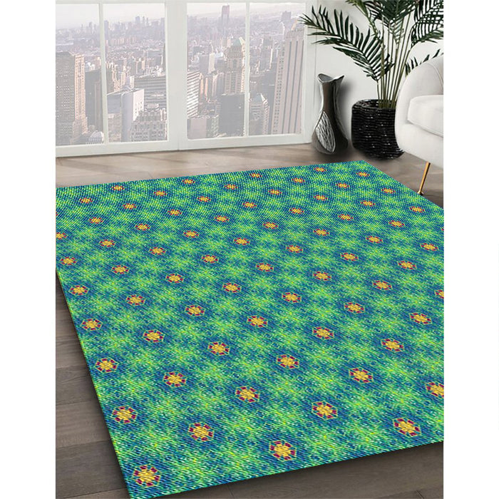 Machine Washable Transitional Teal Green Rug in a Family Room, wshpat1635