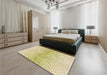 Patterned Khaki Gold Rug in a Bedroom, pat1636brn