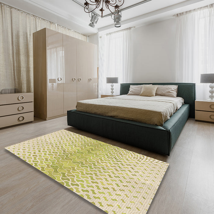 Patterned Khaki Gold Rug in a Bedroom, pat1636brn
