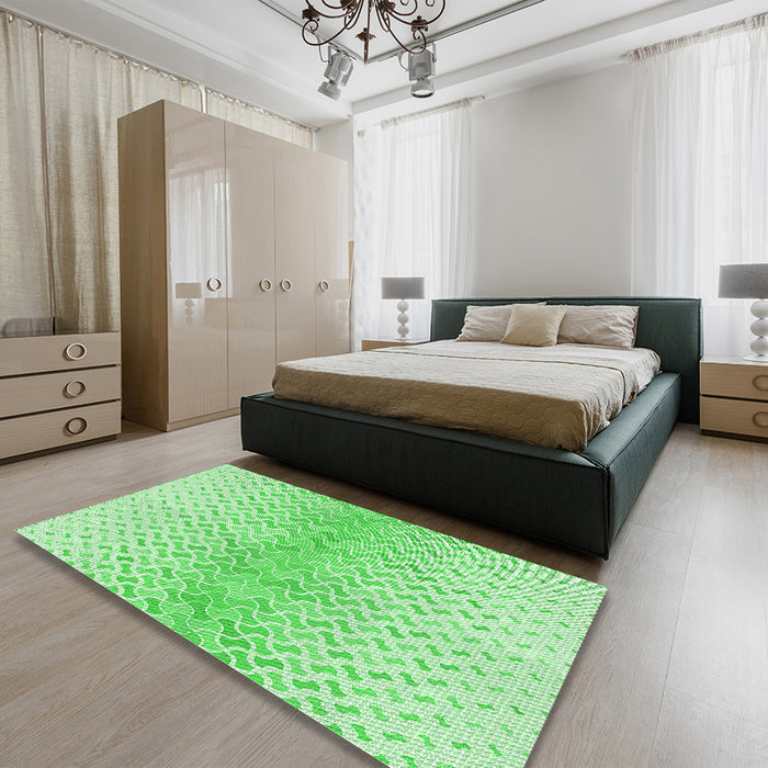 Patterned Green Rug in a Bedroom, pat1636grn