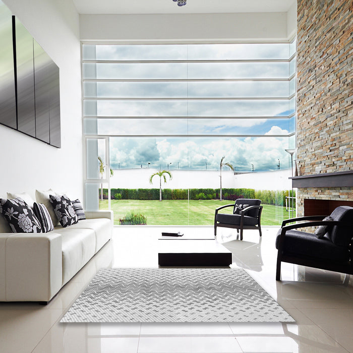 Square Patterned Gunmetal Gray Rug in a Living Room, pat1636gry