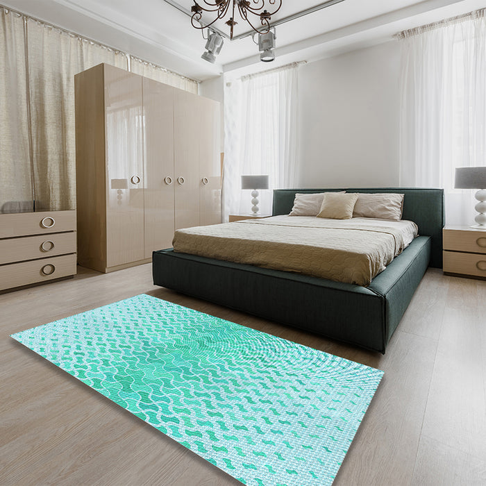 Patterned Diamond Blue Rug in a Bedroom, pat1636lblu