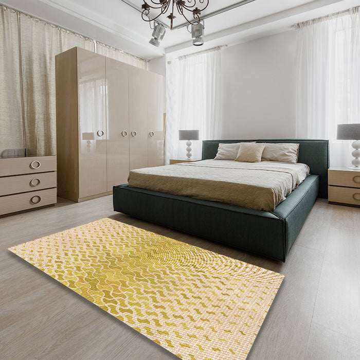Round Machine Washable Transitional Sun Yellow Rug in a Office, wshpat1636org