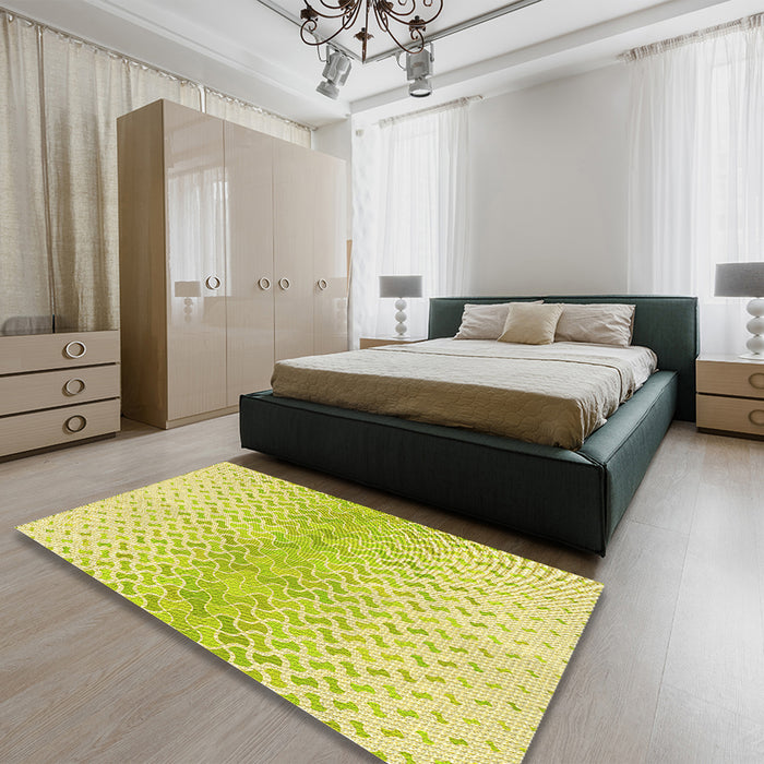 Patterned Green Rug in a Bedroom, pat1636yw