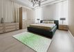 Machine Washable Transitional Green Rug in a Bedroom, wshpat1636