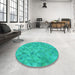 Round Patterned Medium Spring Green Rug in a Office, pat1637lblu