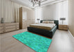 Patterned Medium Spring Green Rug in a Bedroom, pat1637lblu