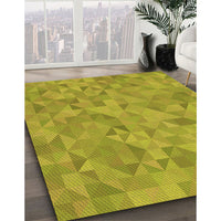 Patterned Dark Yellow Green Rug, pat1637org