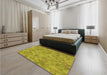 Patterned Dark Yellow Green Rug in a Bedroom, pat1637org