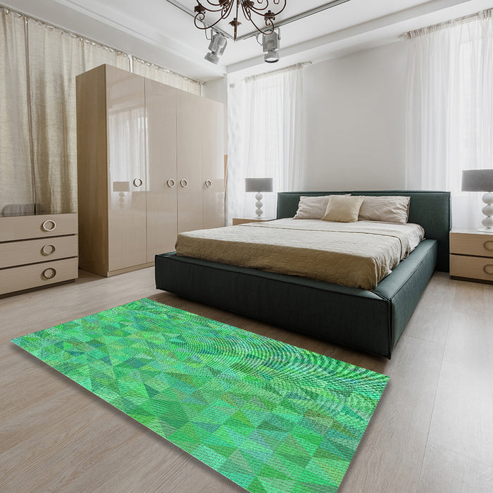Patterned Lime Mint Green Novelty Rug in a Bedroom, pat1637