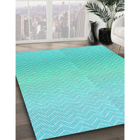 Patterned Turquoise Green Rug, pat1638lblu